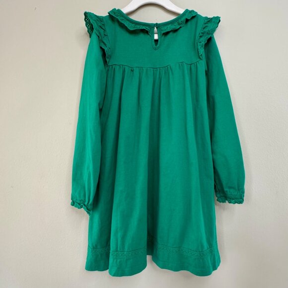 MINI BODEN Broderie Green Dress Girls 7-8 128 Cotton Long Sleeve Ruffles Eyelet - Picture 2 of 7